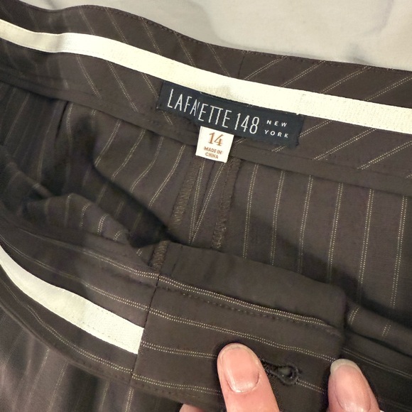 Lafayette 148 New York Brown Pinstripe Wide Leg Pants - Picture 3 of 8